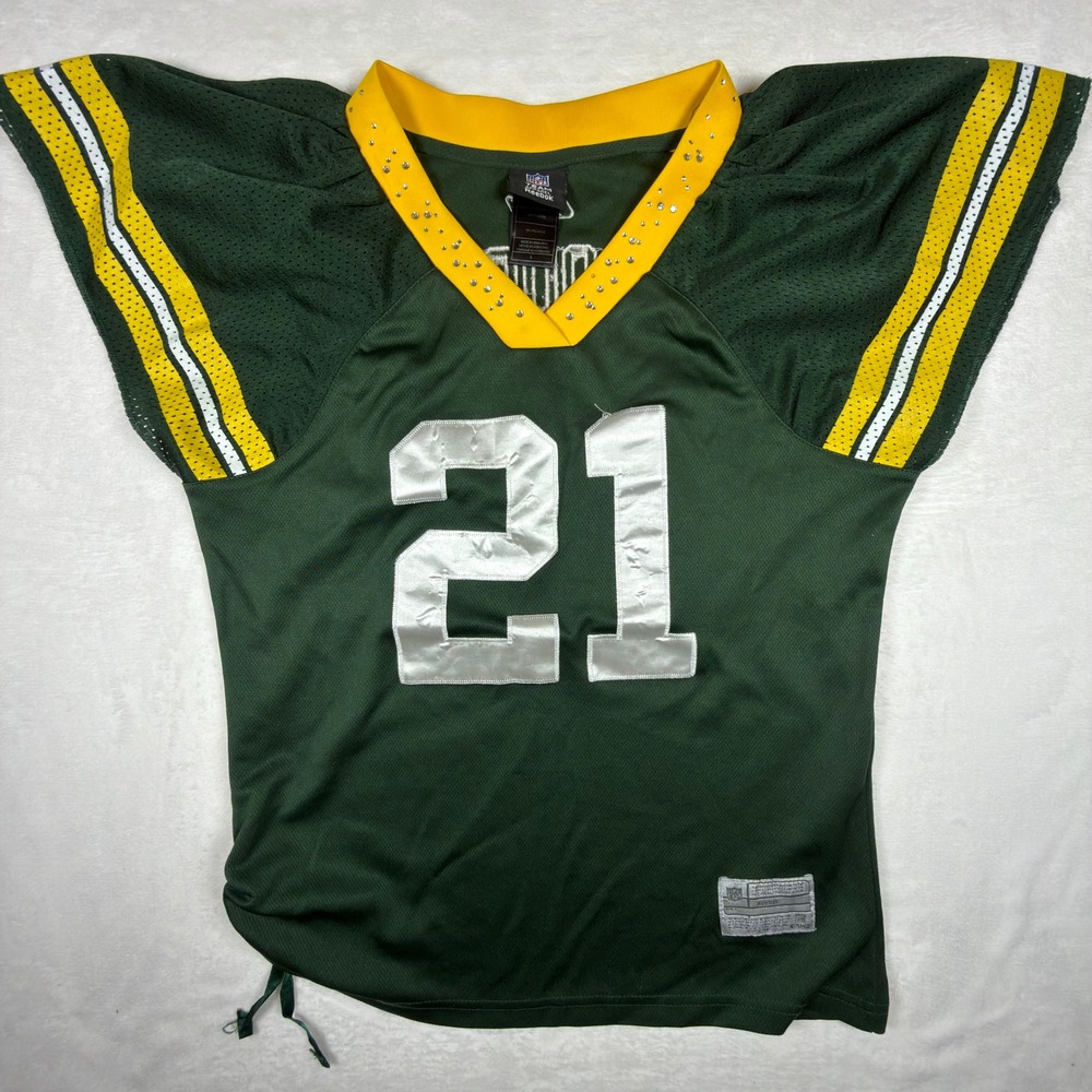 Reebok Green Bay Packers Charles Woodson 21 Jersey Womens Large Rhinestone Green
